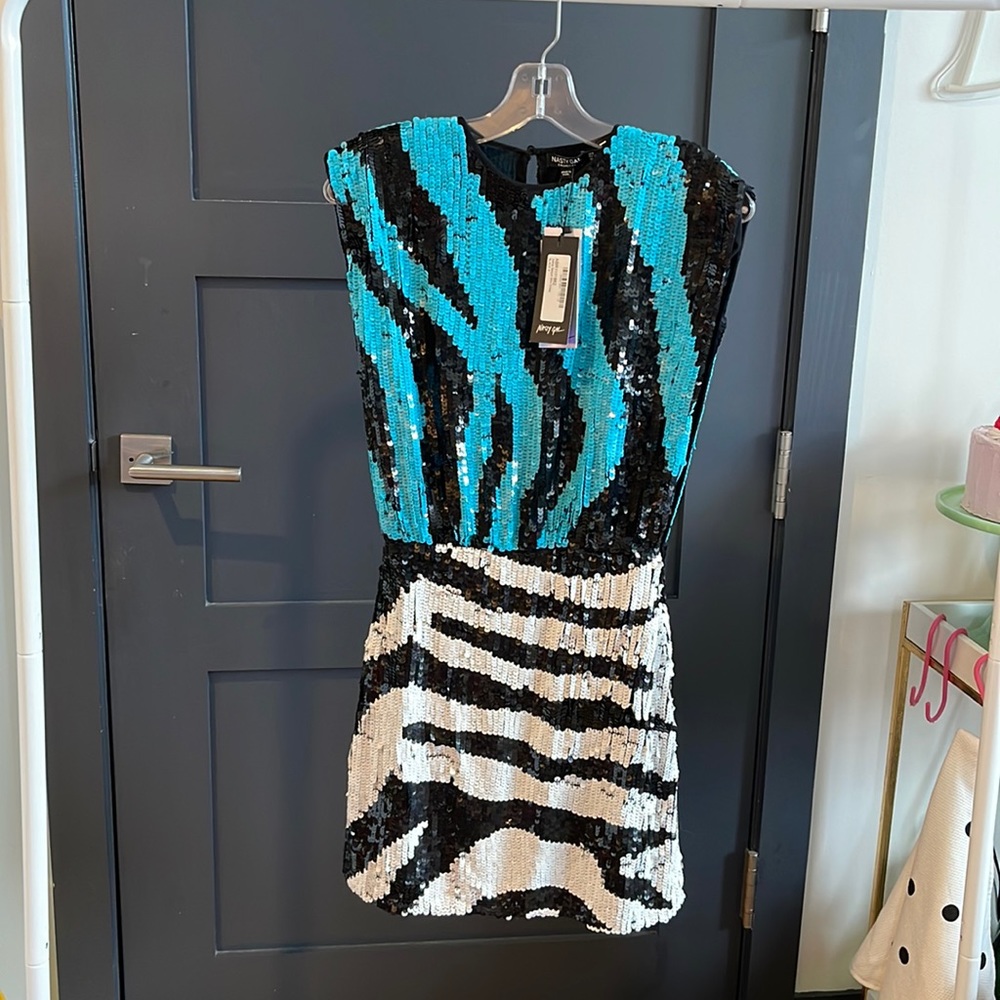 NWT NASTY GAL sequin mini dress with shoulder pads